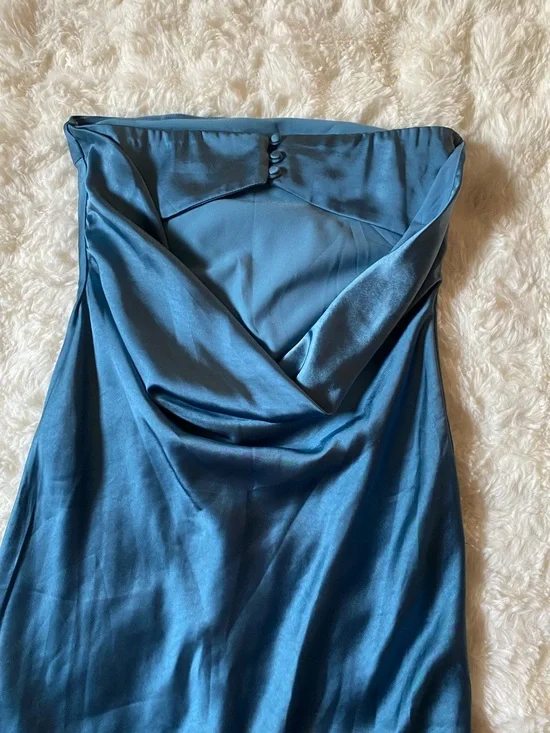 Showpo Teal Blue Satin Cowl-Back Maxi Dress - Picture 7 of 8